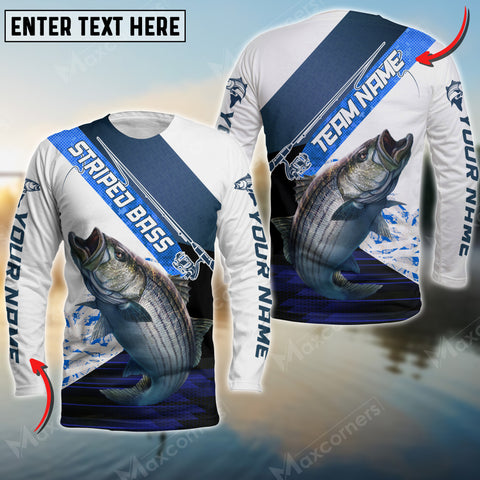 Maxcorners Striped Bass Fishing Rod Blue Pattern, Striped Bass Fishing Jerseys Personalized Name And Team Name Long Sweat Shirt