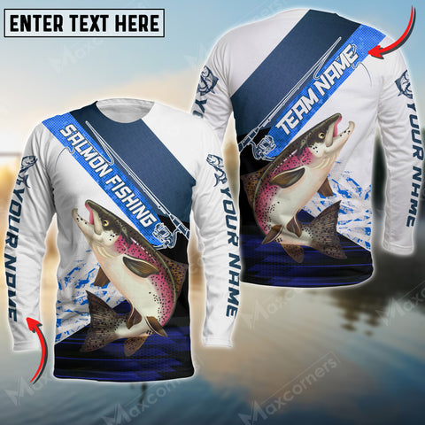 Maxcorners Salmon Fishing Rod Blue Pattern, Salmon Fishing Jerseys Personalized Name And Team Name Long Sweat Shirt