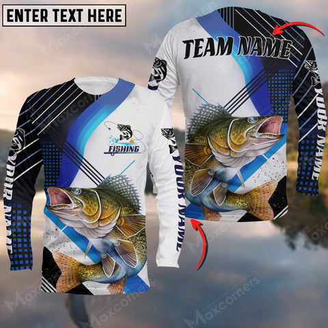 Maxcorners Walleyes Fishing Sun Protection Black And White Pattern Personalized Name And Team Name Long Sweat Shirt