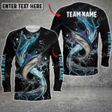 Maxcorners Marlin Fishing Blue Wave Pattern Premium Personalized Name And Team Name Long Sweat Shirt