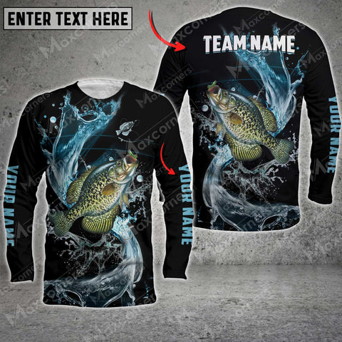 Maxcorners Crappie Fishing Blue Wave Pattern Premium Personalized Name And Team Name Long Sweat Shirt