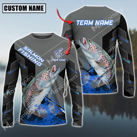 Maxcorners Salmon Fishing Blue Water Pro Sport Jersey Sun Protection Personalized Name And Team Name Long Sleeve Shirt