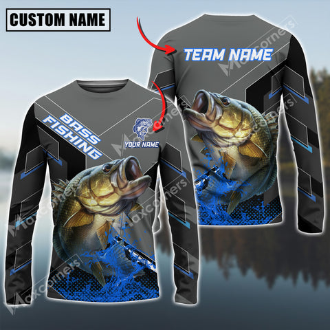 Maxcorners Bass Fishing Blue Water Pro Sport Jersey Sun Protection Personalized Name And Team Name Long Sleeve Shirt