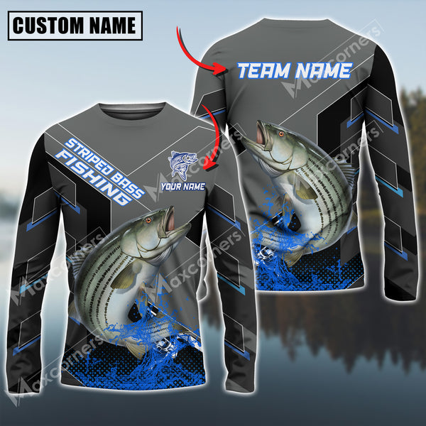 Maxcorners Striped Bass Fishing Blue Water Pro Sport Jersey Sun Protection Personalized Name And Team Name Long Sleeve Shirt