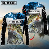 Maxcorners Bass Fishing Blue Smoke Hexagon Pattern Sun Protection Personalized Name, Team Name Long Sleeve Shirt