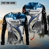 Maxcorners Marlin Fishing Blue Smoke Hexagon Pattern Sun Protection Personalized Name, Team Name Long Sleeve Shirt