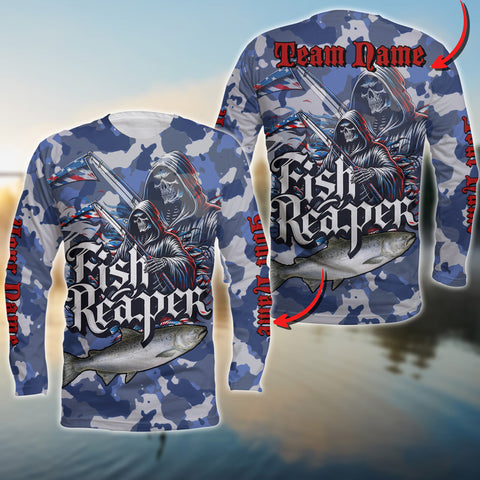 Maxcorners Chinook Fishing Skull Reaper Camo Pattern Sport Jersey Personalized Name Long Sweat Shirt