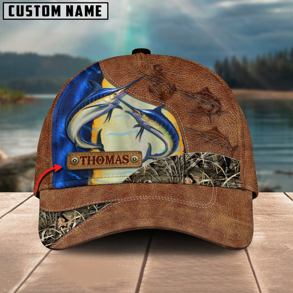 Maxcorners Personalized Marlin Fishing Skin Leather Pattern Classic 3D Cap