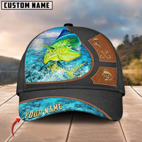 Maxcorners Personalized Mahi-Mahi Premium Leather Water Pattern Classic 3D Cap