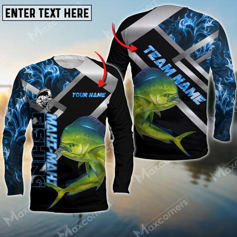 Maxcorners Mahi-mahi Fishing Blue Smoke Pattern Pro Sport Jersey Personalized Name And Team Name Long Sweat Shirt