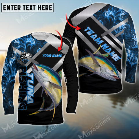 Maxcorners Tuna Fishing Blue Smoke Pattern Pro Sport Jersey Personalized Name And Team Name Long Sweat Shirt