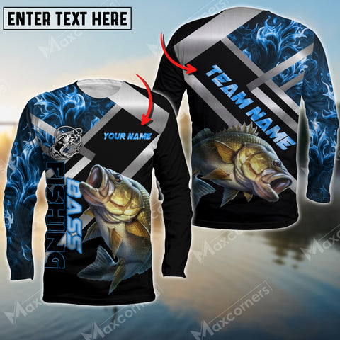 Maxcorners Bass Fishing Blue Smoke Pattern Pro Sport Jersey Personalized Name And Team Name Long Sweat Shirt