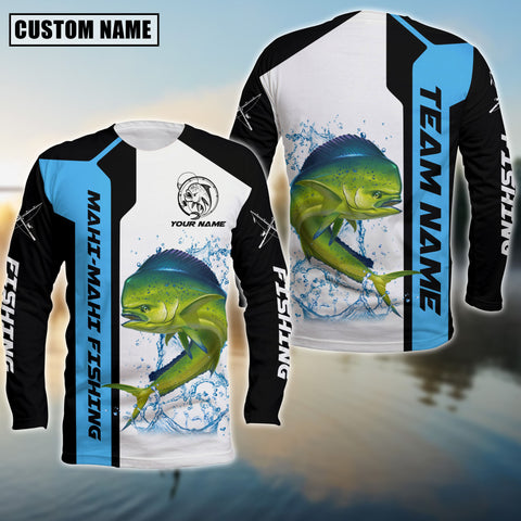 Maxcorners Mahi-Mahi Fishing Premium Blue Line Sport Jersey Personalized Name And Team Name Long Sweat Shirt