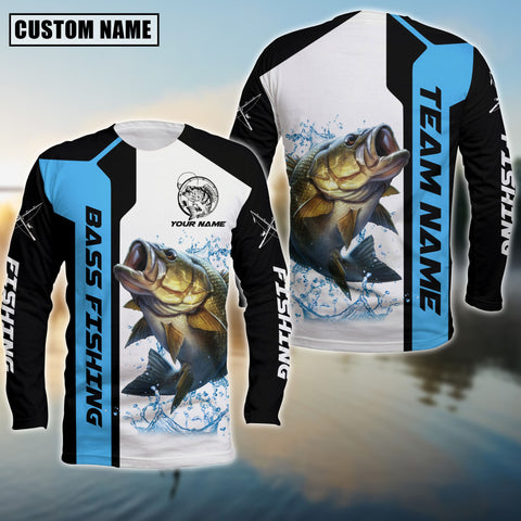 Maxcorners Bass Fishing Premium Blue Line Sport Jersey Personalized Name And Team Name Long Sweat Shirt