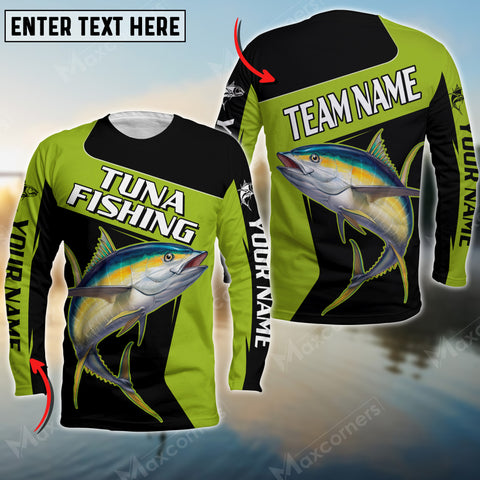Maxcorners Tuna Fishing Green Line Patch Sport Jersey Personalized Name And Team Name Long Sweat Shirt