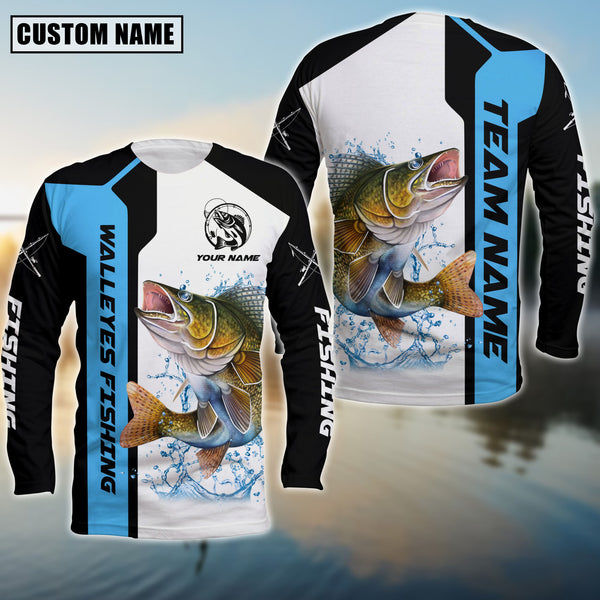 Maxcorners Walleyes Fishing Premium Blue Line Sport Jersey Personalized Name And Team Name Long Sweat Shirt