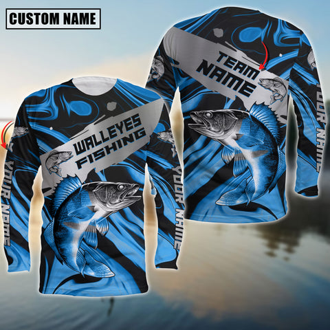 Maxcorners Walleyes Fishing Blue Water Flow Pattern Premium Sport Jersey Personalized Name And Team Name Long Sweat Shirt