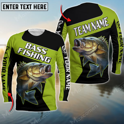 Maxcorners Bass Fishing Green Line Patch Sport Jersey Personalized Name And Team Name Long Sweat Shirt