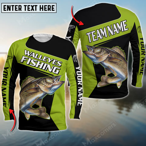 Maxcorners Walleyes Fishing Green Line Patch Sport Jersey Personalized Name And Team Name Long Sweat Shirt