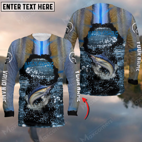 Maxcorners Marlin Fishing Skin Epic Art Water Wave Sport Jersey Personalized Name And Team Name Long Sweat Shirt