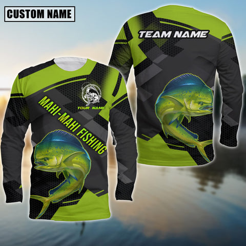 Maxcorners Mahi-mahi Fishing Green Pattern Pro Sport Jersey Personalized Name And Team Name Long Sweat Shirt