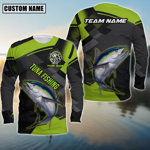 Maxcorners Tuna Fishing Green Pattern Pro Sport Jersey Personalized Name And Team Name Long Sweat Shirt