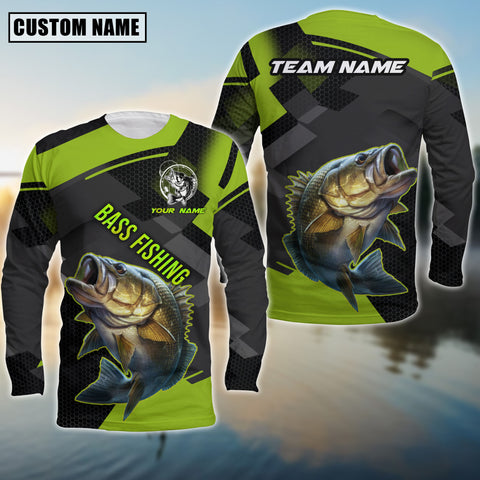 Maxcorners Bass Fishing Green Pattern Pro Sport Jersey Personalized Name And Team Name Long Sweat Shirt