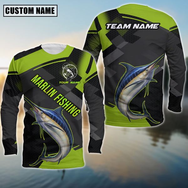 Maxcorners Marlin Fishing Green Pattern Pro Sport Jersey Personalized Name And Team Name Long Sweat Shirt