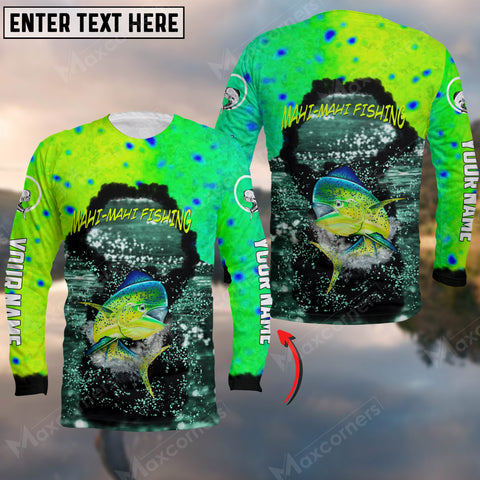 Maxcorners Mahi-Mahi Fishing Skin Epic Art Water Wave Sport Jersey Personalized Name And Team Name Long Sweat Shirt