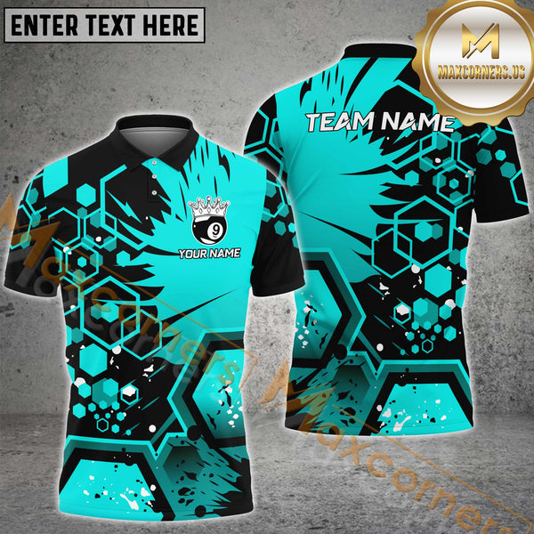 Maxcorners Ball 9 Pool Hexagon Pattern Billiard Jersey Multicolor Option Customized Name 3D Shirt (6 Colors)