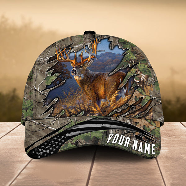 Maxcorners Deer Hunting US Flag Cranked Pattern Personalized Cap 3D Multicolored