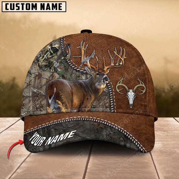 Maxcorners Bow Hunter Skull Epic Deer Hunting Art Leather Pattern Personalized Cap 3D Multicolored
