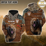 Maxcorners Brown Bear Hunting USA Flag Retro Custom Name Shirt 3D All Over Printed Clothes