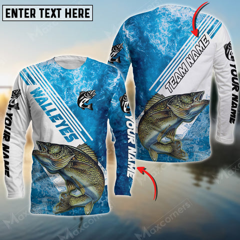 Maxcorners Walleyes Fishing Art Blue Line Sport Jersey Personalized Name And Team Name Long Sweat Shirt