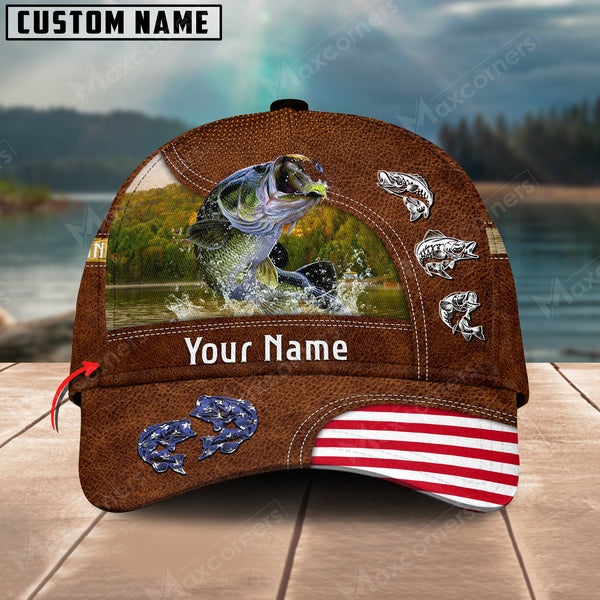 Maxcorners Personalized Fishing US Flag Pattern Premium Classic 3D Cap