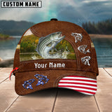 Maxcorners Personalized Stripped Bass Fishing US Flag Leather Pattern Classic 3D Cap