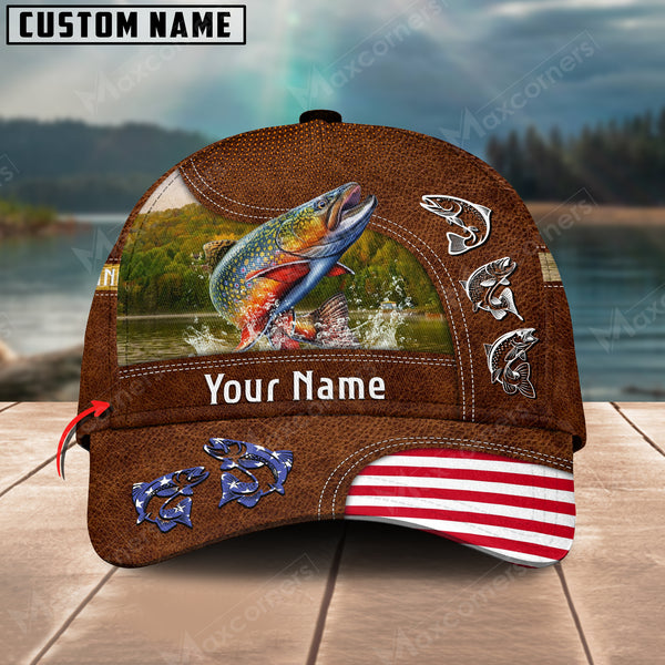 Maxcorners Personalized Fishing US Flag Pattern Premium Classic 3D Cap