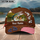 Maxcorners Personalized Pike Fishing US Flag Leather Pattern Classic 3D Cap