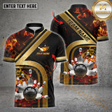 Maxcorners Bowling Ball & Pins Water And Flame Multicolor Option Customized Name 3D Shirt (4 Colors)