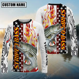 Maxcorners Striped Bass Fishing Flame American Flag Sun Protection Personalized Name, Team Name Long Sleeve Shirt