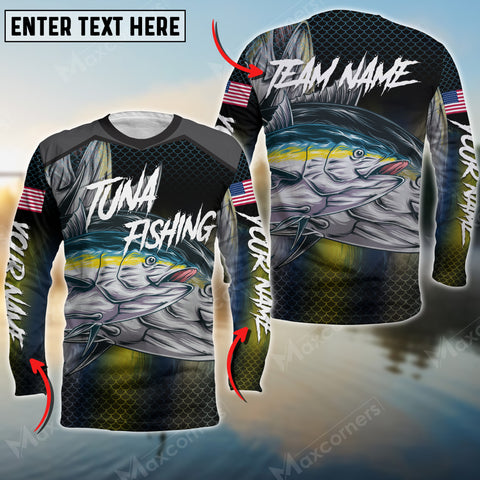 Max Corner Tuna Personalized Fishing Water Flow 3D Long Sleeve Shirt