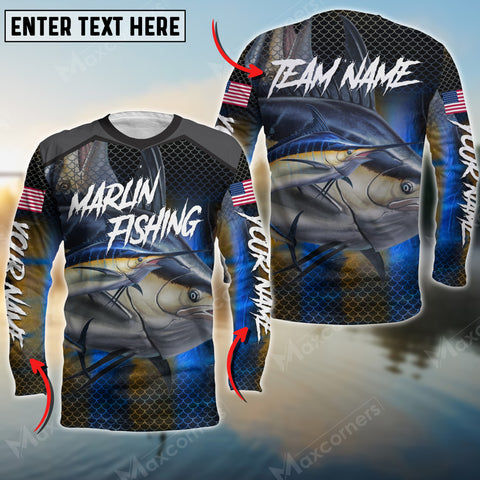 Max Corner Marlin Personalized Fishing Water Flow 3D Long Sleeve Shirt