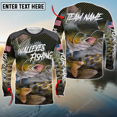 Max Corner Walleyes Personalized Fishing Water Flow 3D Long Sleeve Shirt