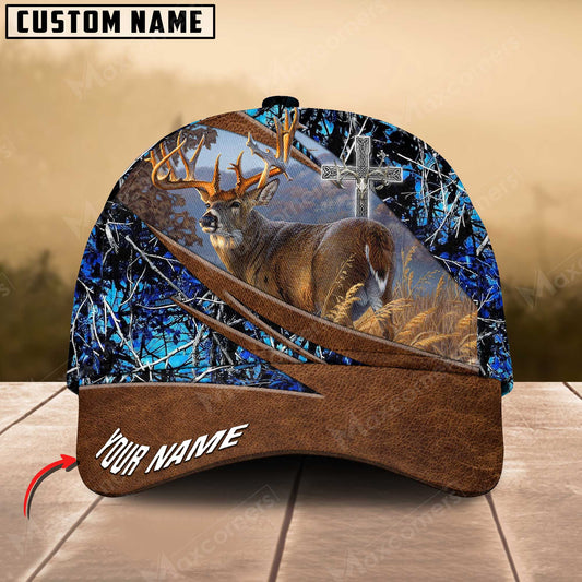 Maxcorners Epic Cross Deer Hunting Art Leather Pattern Personalized Cap 3D Multicolored