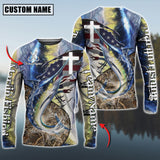 Maxcorners Marlin Fishing Cross & USA Flag Camo Skin Fish Pattern Sun Protection Personalized Name And Team Name Long Sweat Shirt