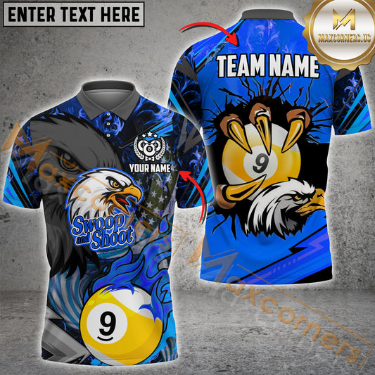 Maxcorners Billiard Eagle Claw 9 Ball Firestorm American Flag Multicolor Options Personalized Name, Team Name 3D Shirt (4 Colors)