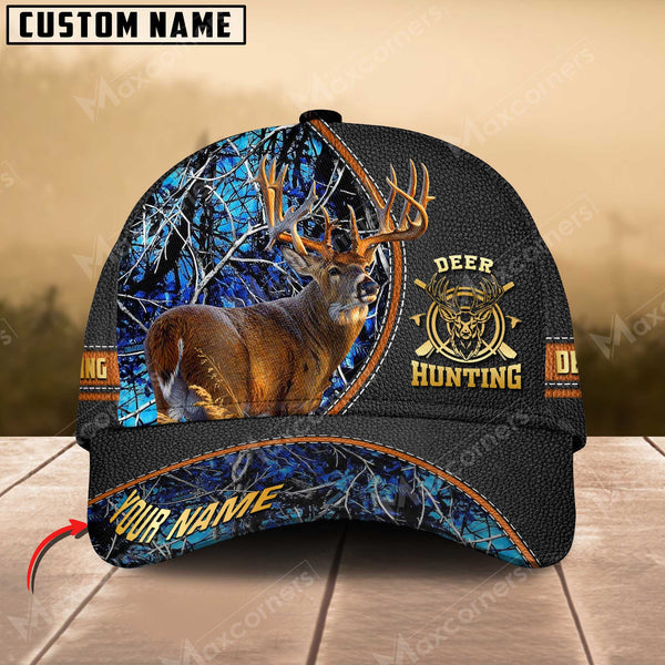 Maxcorners Epic Premium Deer Hunting Black Leather Leather Pattern Personalized Cap 3D Multicolored