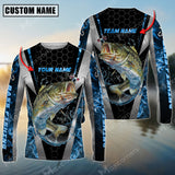 Maxcorners Bass Fishing Sun Protection Blue Smoke Pattern Sport Jersey Personalized Name And Team Name Long Sleeve Shirt