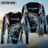 Maxcorners Striped Bass Fishing Sun Protection Blue Smoke Pattern Sport Jersey Personalized Name And Team Name Long Sleeve Shirt