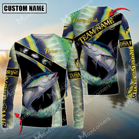 Maxcorners Tuna Fishing Fish Skin Pattern Personalized Name And Team Name Long Sweat Shirt